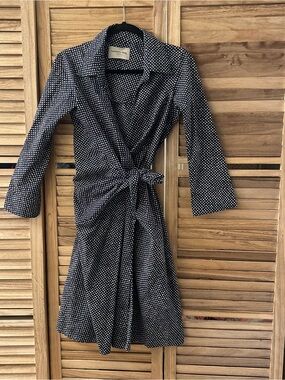 Samantha Sung Polka Dot Wrap Dress in black size 6